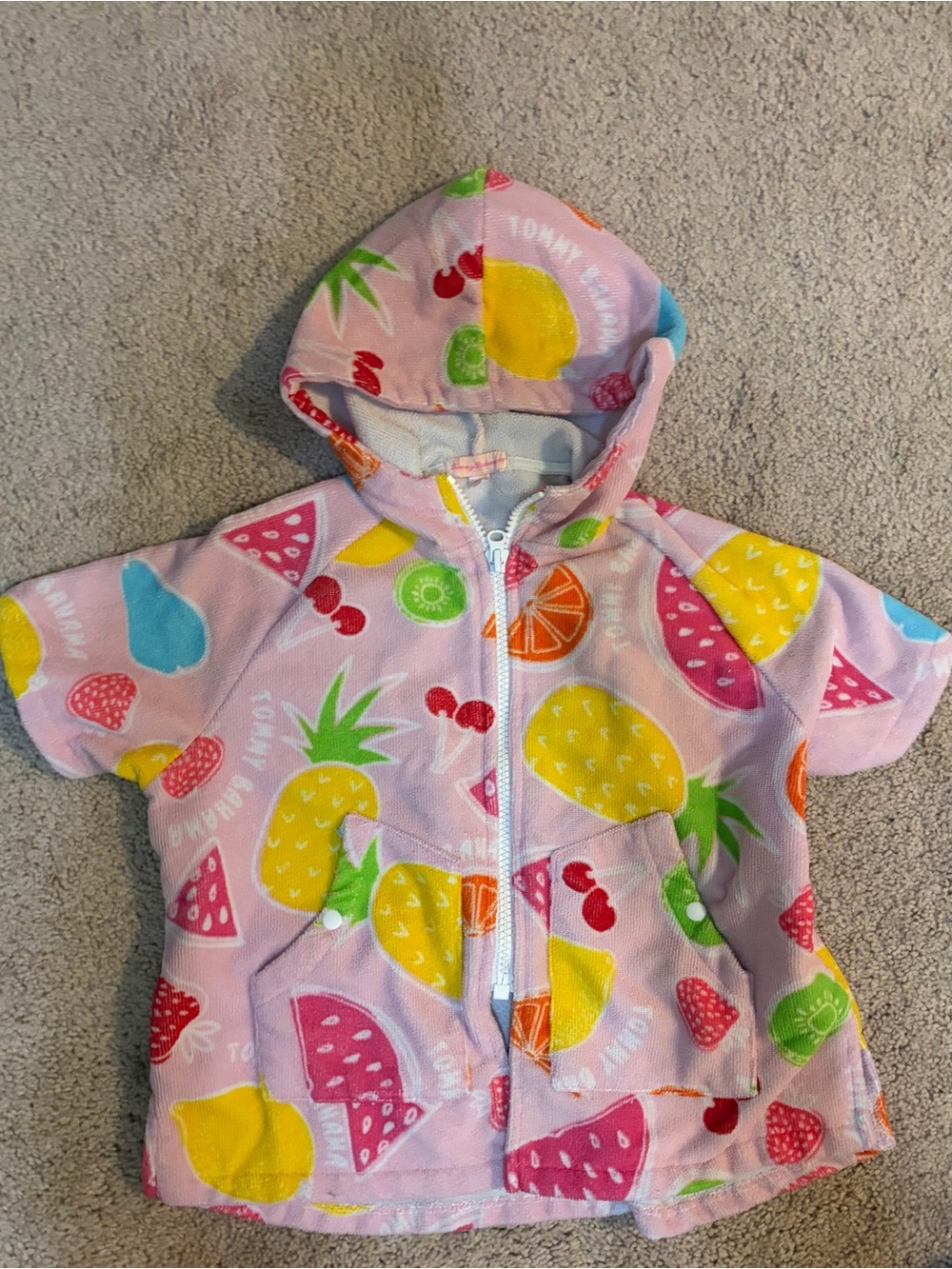Tommy Bahama Pink Hooded Kids Swim Coverup with Fruit Print